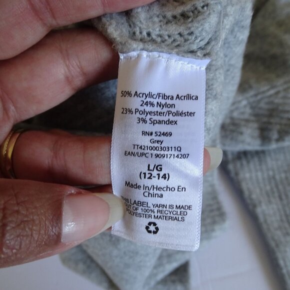 Time And Tru Gray Knit Pullover Hooded Sweater Womens Size L 12 14 Long Sleeve - Picture 6 of 11